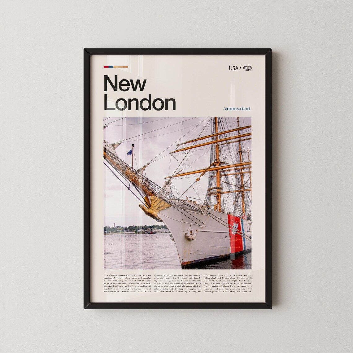 New London Connecticut Tall Ship Harbor Sailing Editorial Poster