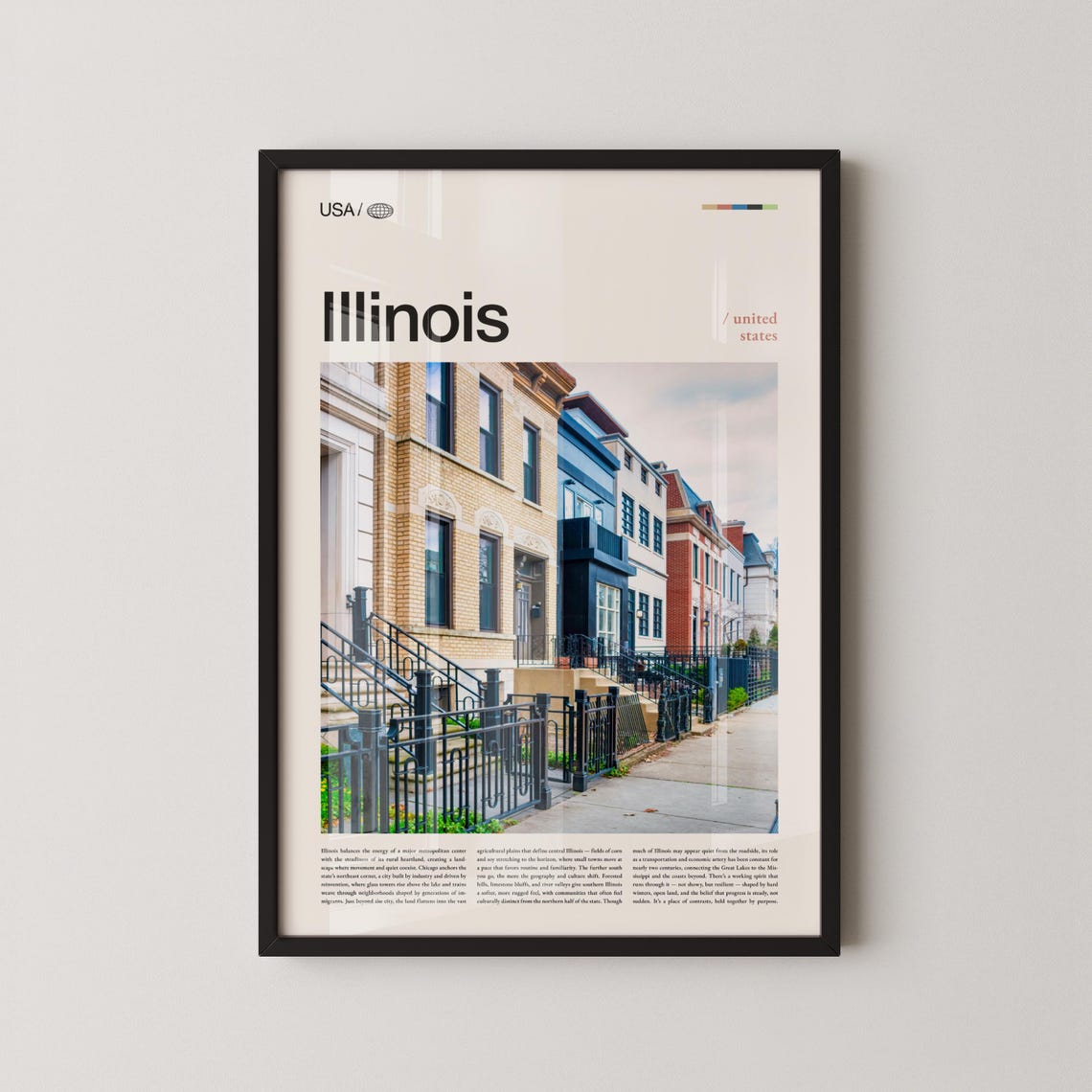 Illinois Chicago Brownstone Street Travel Poster for Home Decor