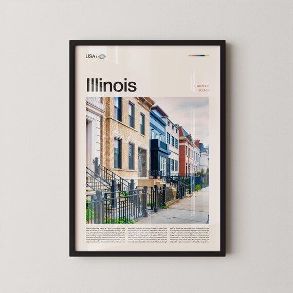 Illinois Chicago Brownstone Street Travel Poster for Home Decor