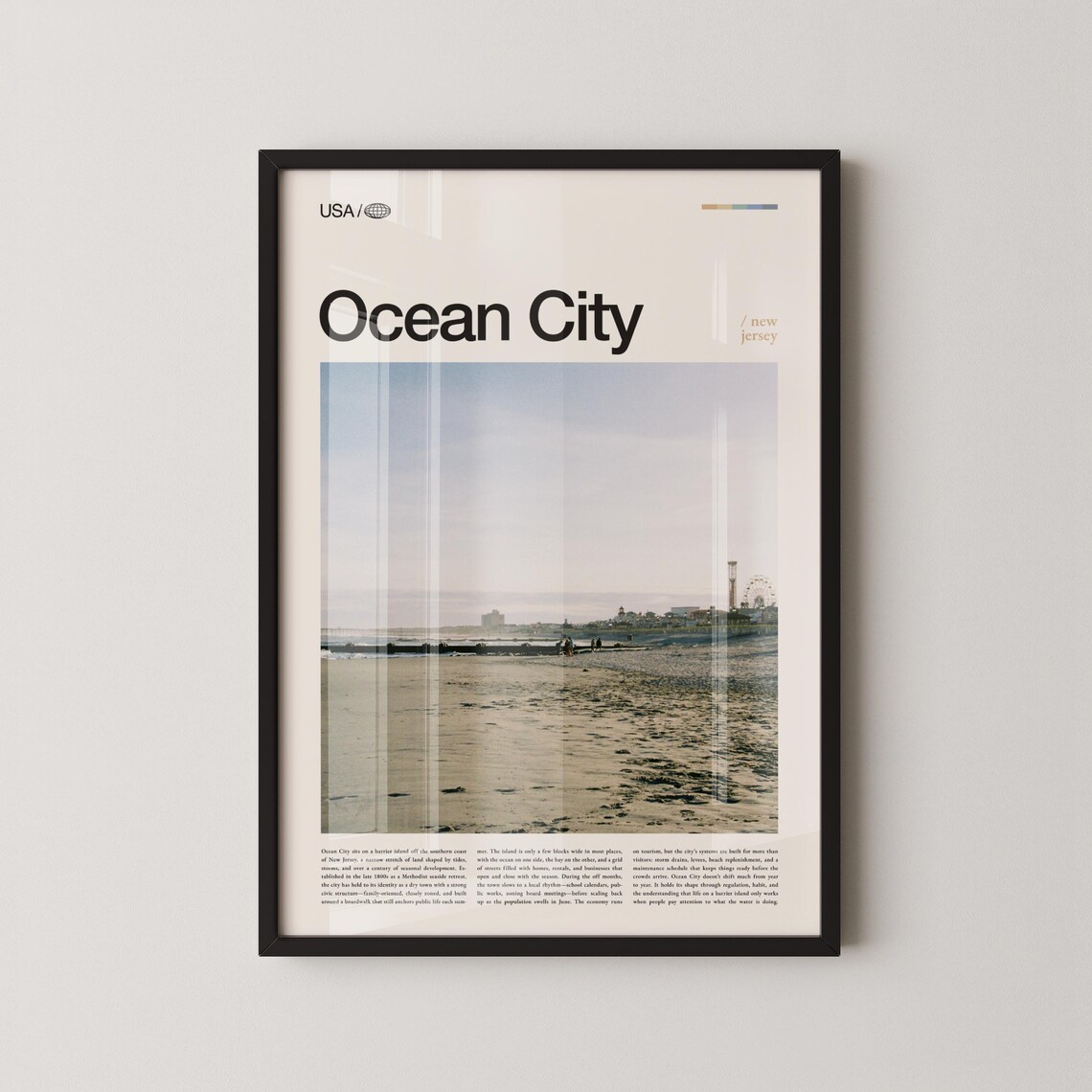 Ocean City New Jersey Minimalist Beach Pier Ferris Wheel Photo Poster