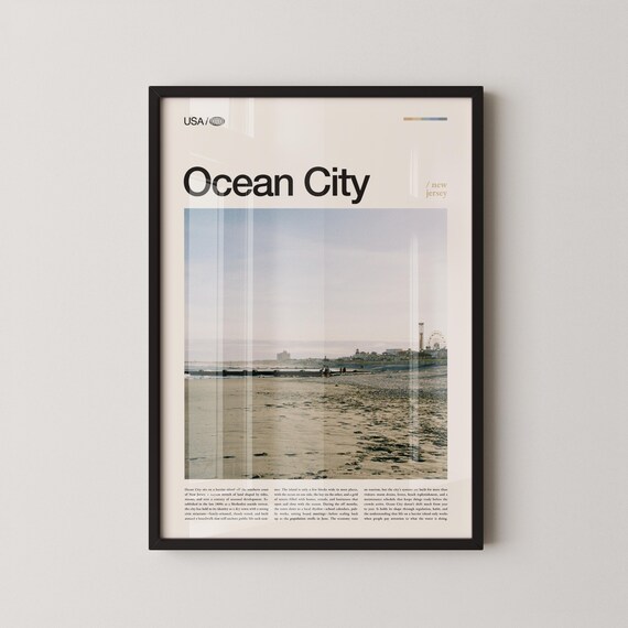 Ocean City New Jersey Minimalist Beach Pier Ferris Wheel Photo Poster
