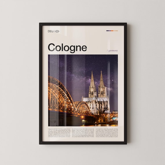 Cologne Cathedral and Hohenzollern Bridge Night Sky Travel Poster