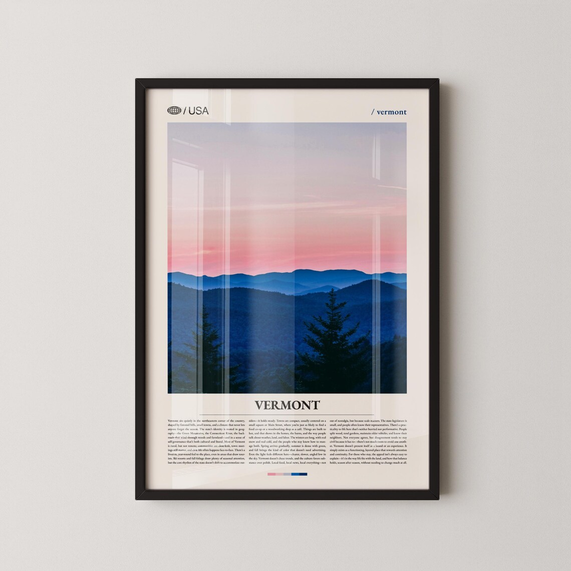 Vermont Pastel Pink Sunset Layered Mountains Photography Poster