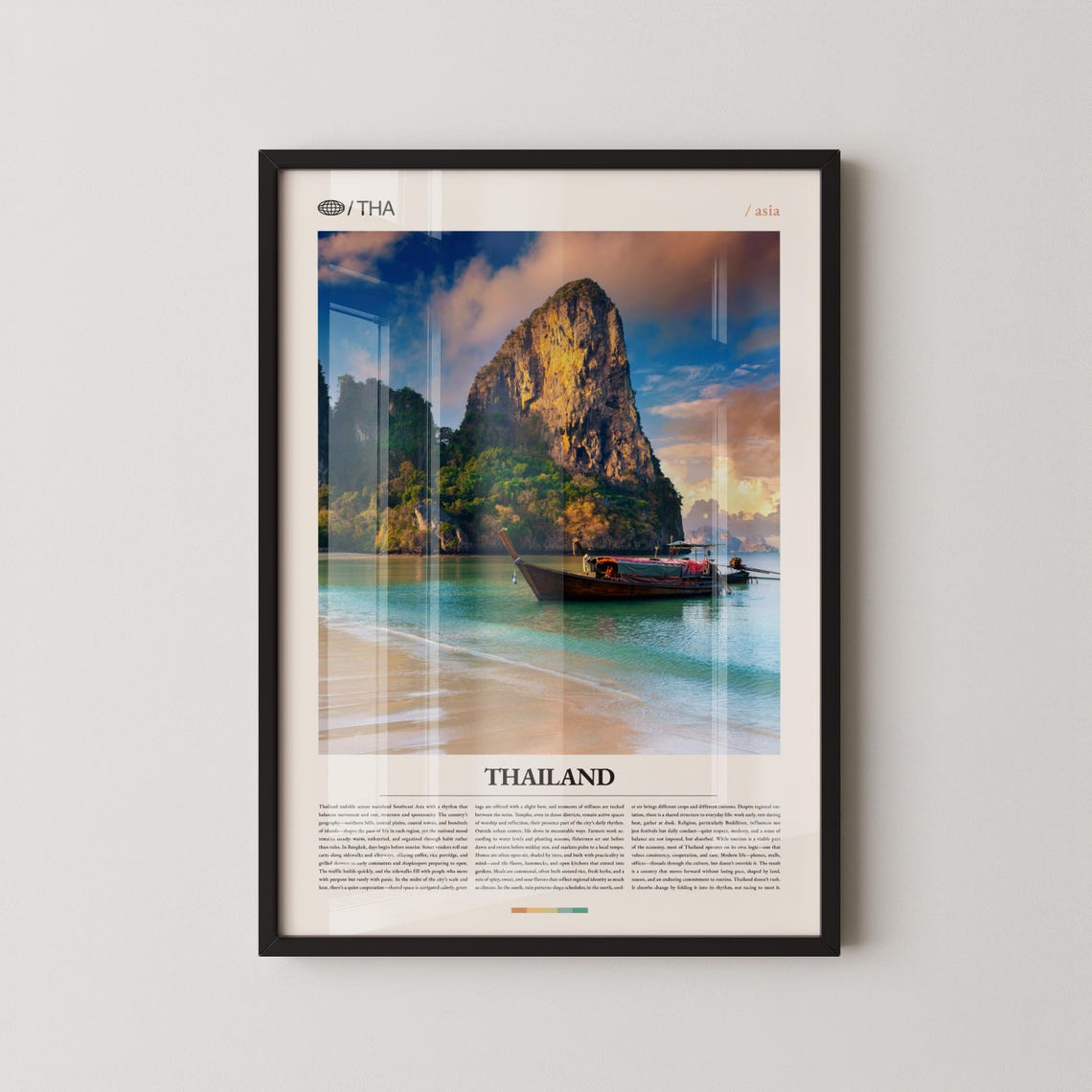 Thailand Limestone Karst Tropical Beach With Longtail Boat Poster