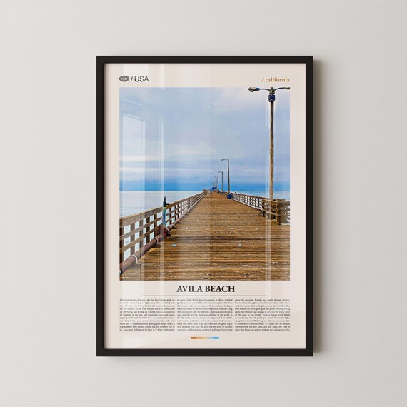 Avila Beach California Pier Horizon Ocean Photo Modern Travel Poster