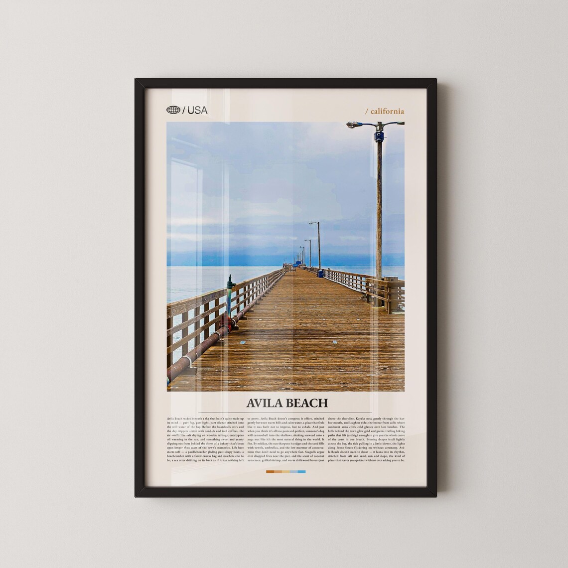 Avila Beach California Pier Horizon Ocean Photo Modern Travel Poster