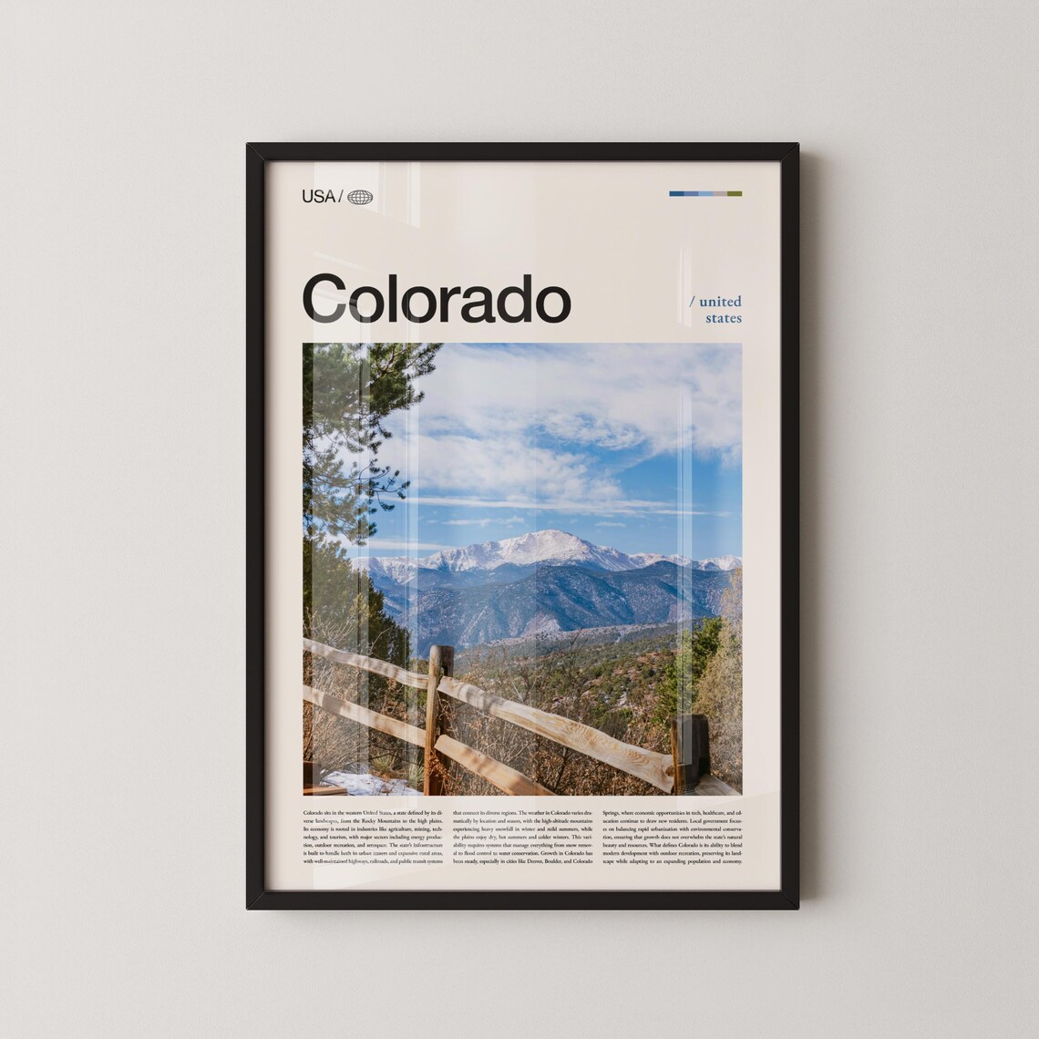 Colorado Snow Capped Rocky Mountain Peaks Fence Travel Poster