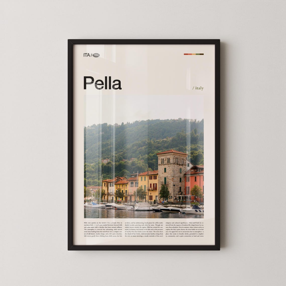 Pella Italy Lakeside Village Boats Travel Photography Poster