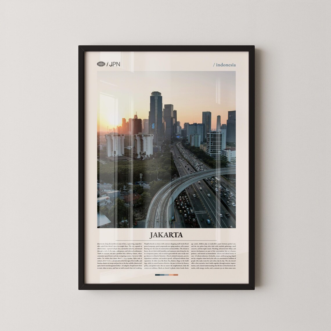 Jakarta Indonesia Sunset Skyline Highway Aerial Cityscape Travel Poster