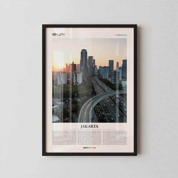 Jakarta Indonesia Sunset Skyline Highway Aerial Cityscape Travel Poster