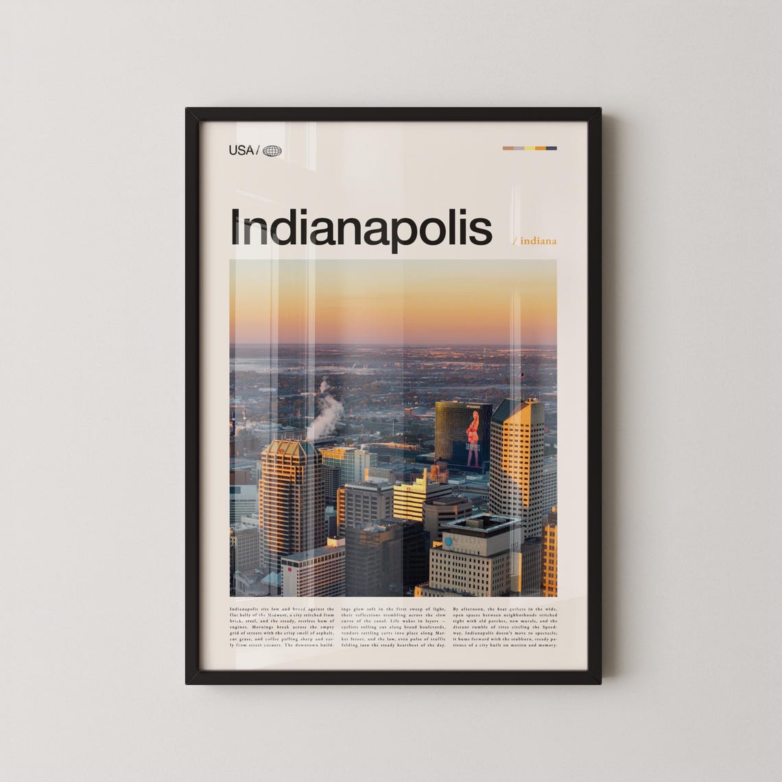 Indianapolis Indiana Sunset Skyline Cityscape Photo Travel Poster