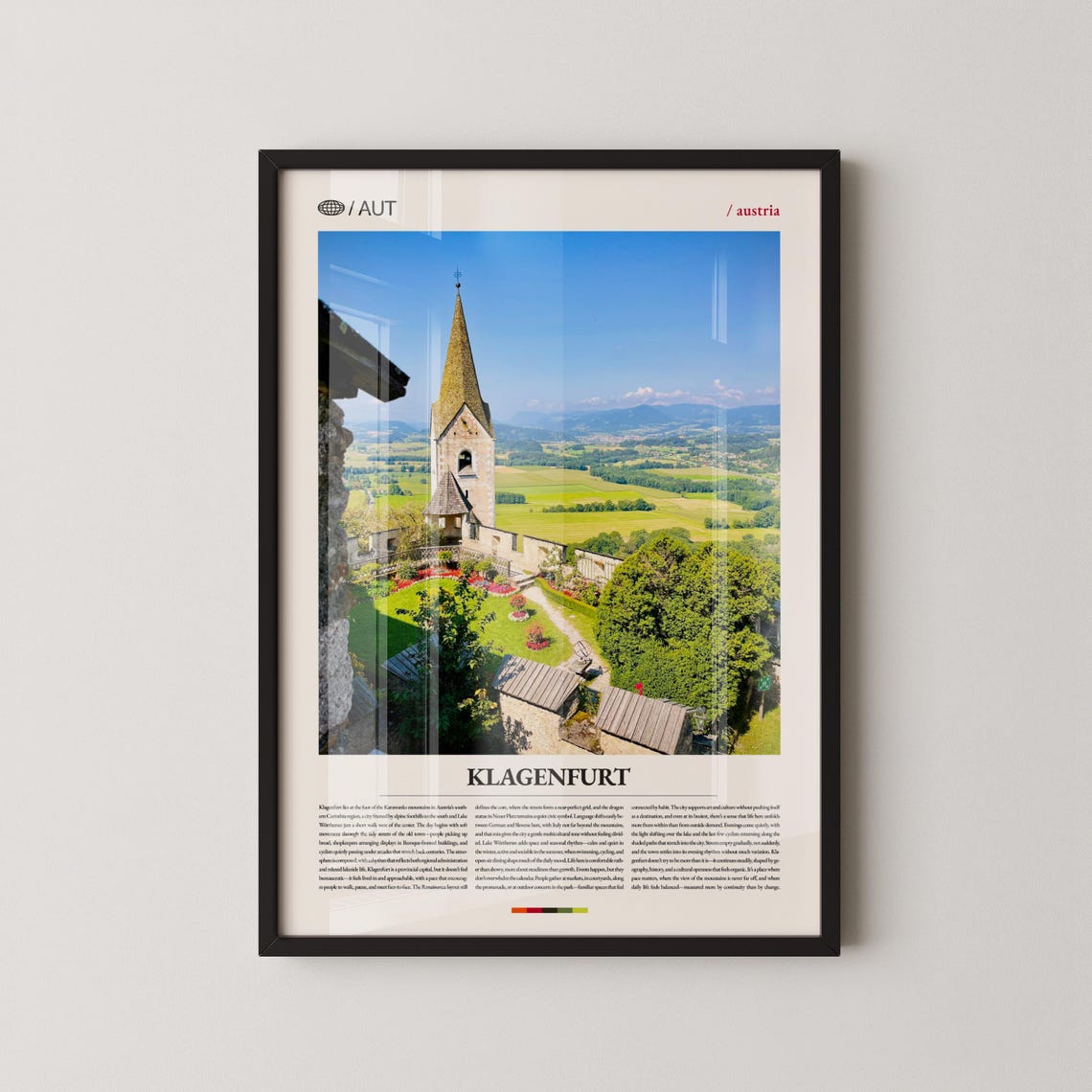 Klagenfurt Austria Church Tower Green Valley View Travel Poster