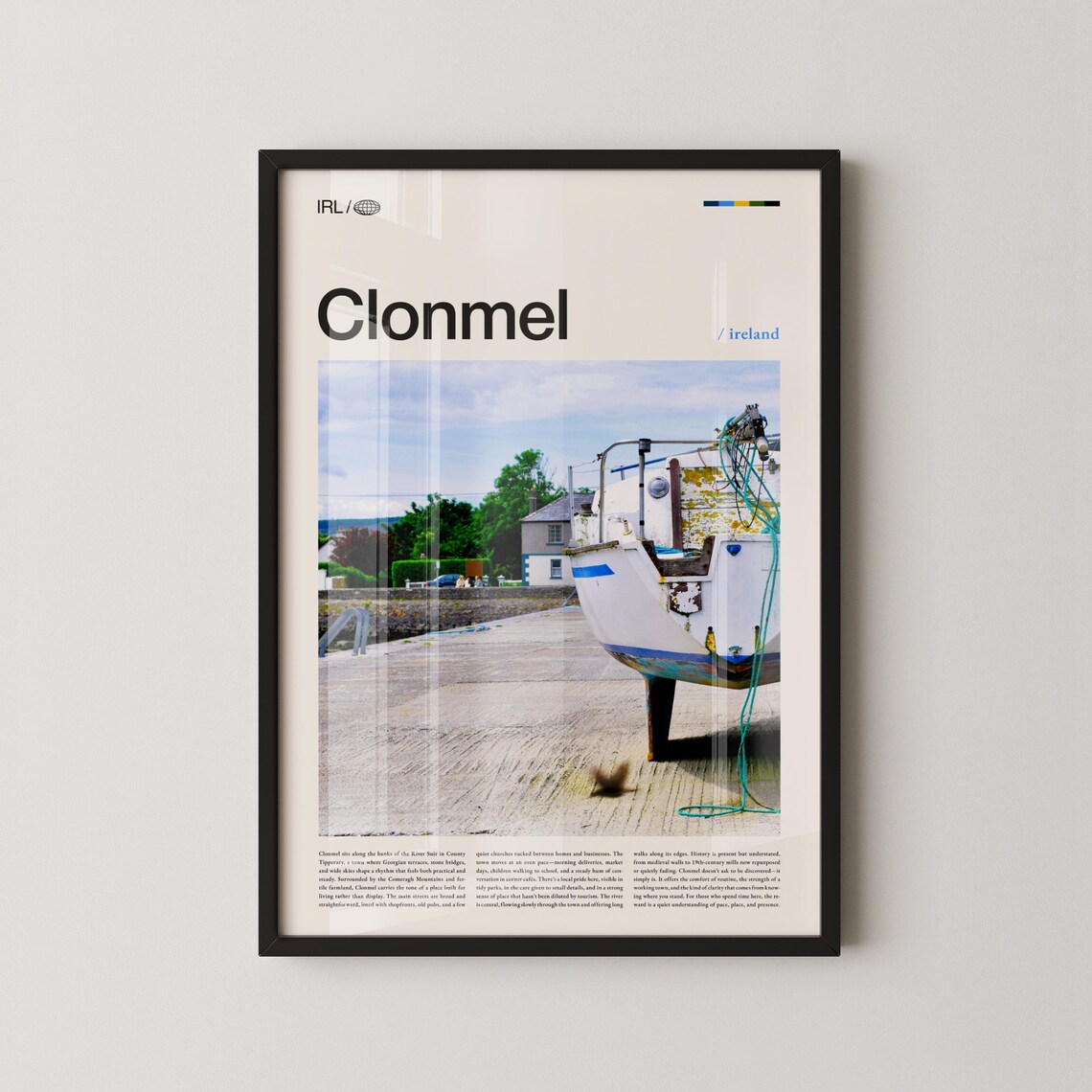 Clonmel Ireland River Suir Harbor Boats Scenic Travel Poster