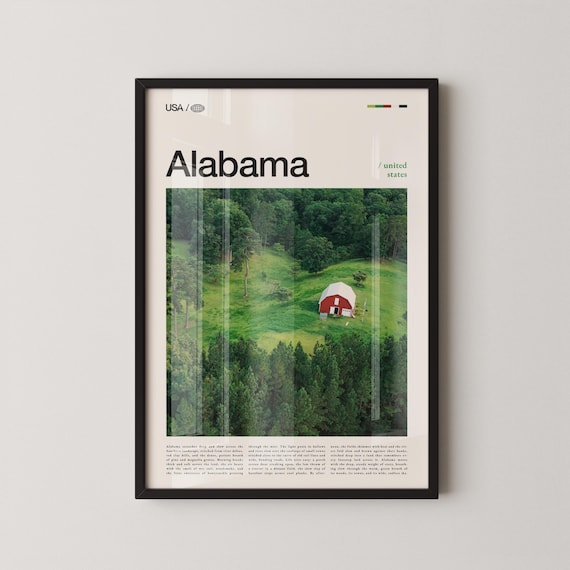 Alabama Countryside Red Barn Aerial Photo Southern Travel Poster