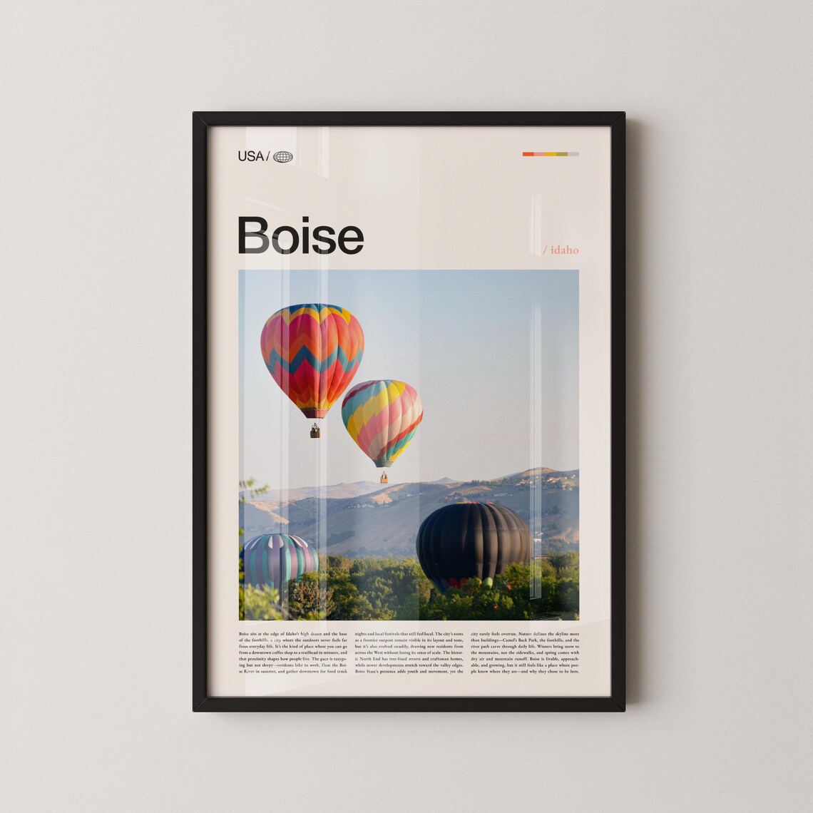 Boise Idaho Cityscape Travel Poster, Urban Landscape