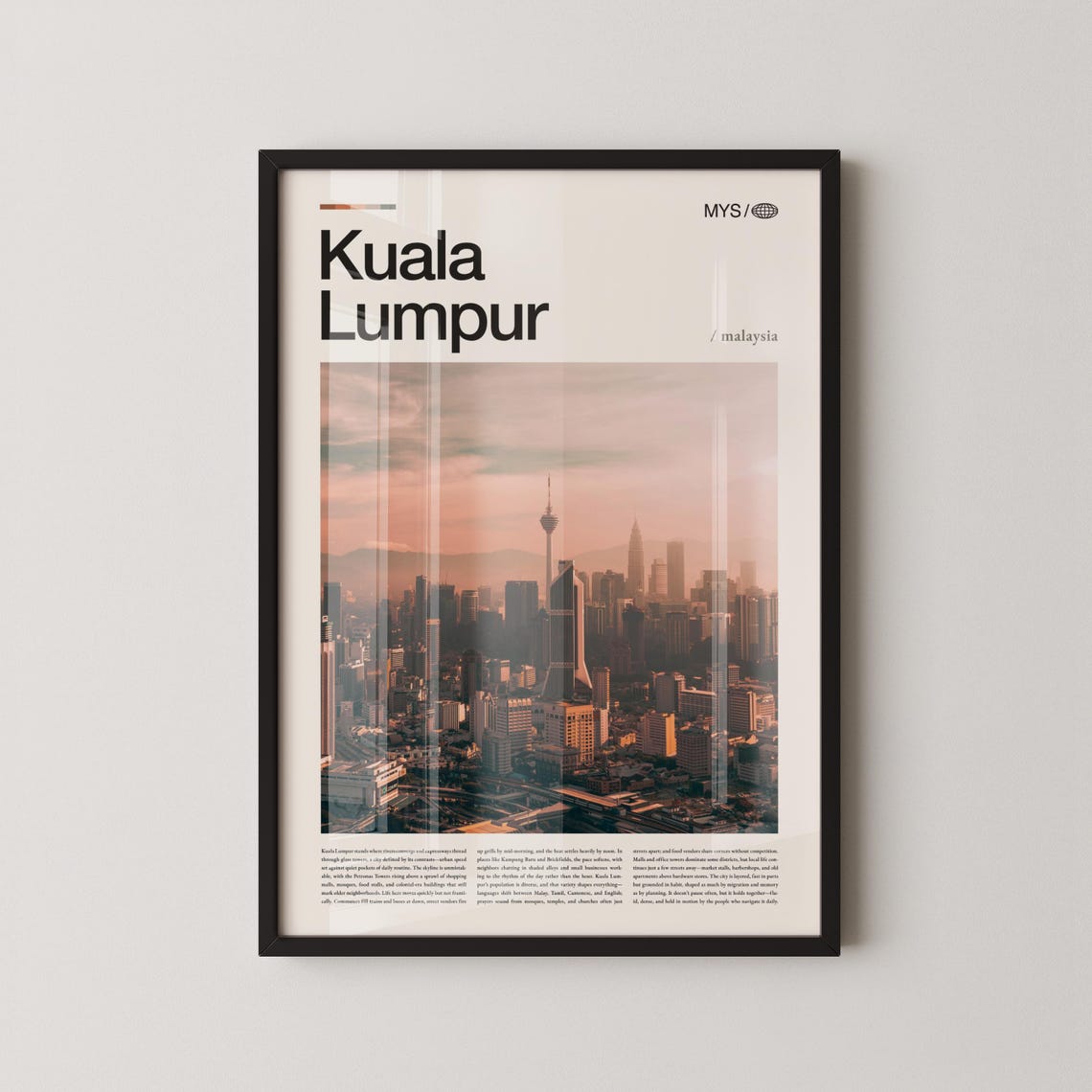 Kuala Lumpur Skyline Sunset Menara Tower Malaysia Travel Poster
