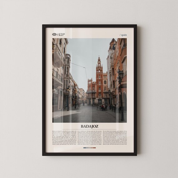 Badajoz Spain Historic Street Editorial Travel Photography Poster With Plaza