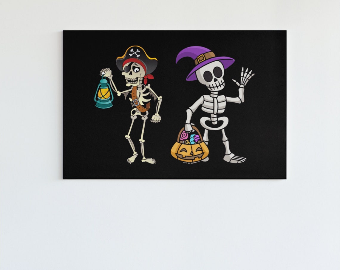 Halloween Skeleton Duo Pirate Witch Cartoon Spooky Poster Art - Image 5