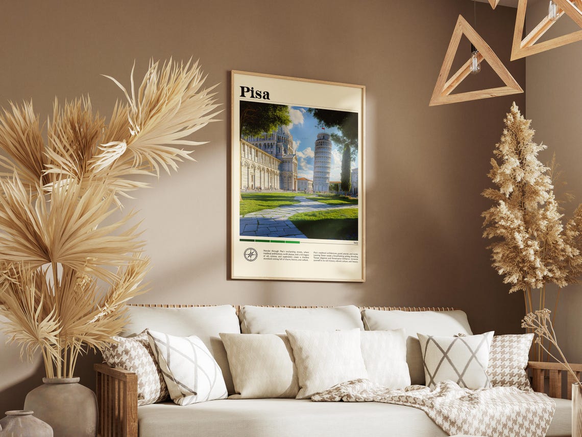 Pisa Italy Leaning Tower and Cathedral on Green Square Travel Poster - Image 8