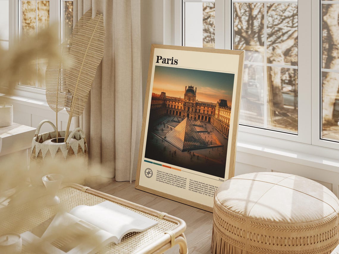 Paris Louvre Museum Glass Pyramids at Golden Sunset Travel Poster - Image 6