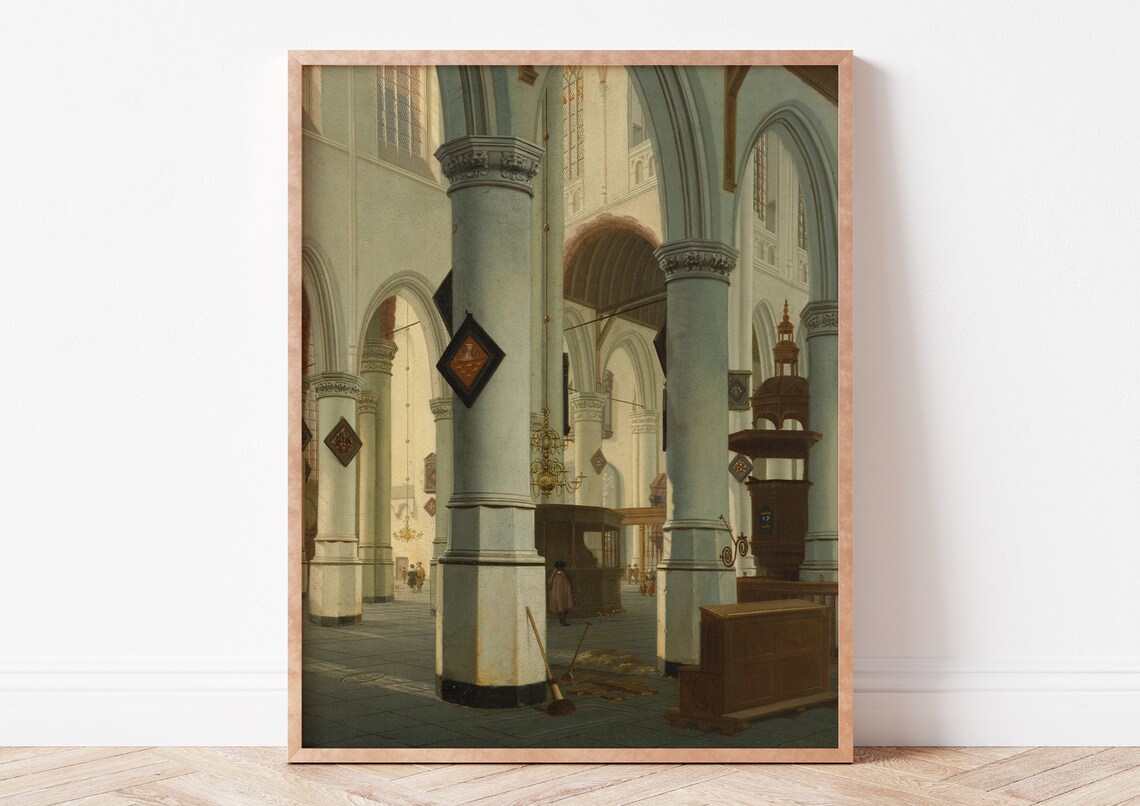 Hendrick van Vliet Interior of the Oude Kerk Delft Church Oil Painting Print