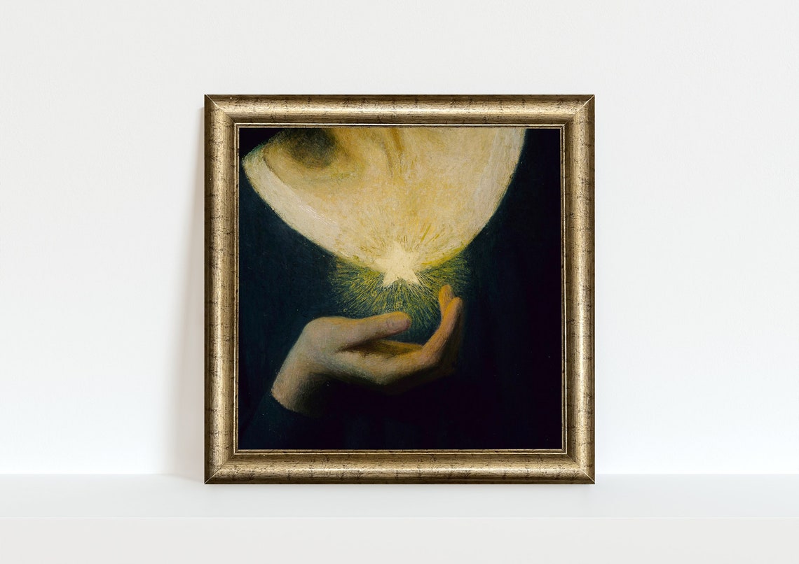 Night and Her Daughter Sleep Glowing Moon Dark Sky Vintage Art Poster