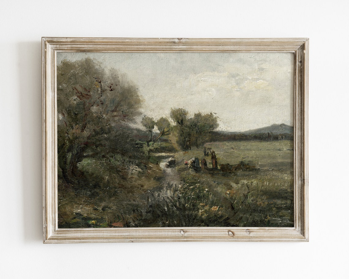 Vintage Landscape Wall Art Meadow Oil Painting Landscape Print Landscape Art Oil Painting Vintage French Country Wall Decor
