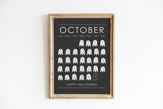 Halloween Countdown Calendar Print Cute Trendy Spooky Wall Art Decor