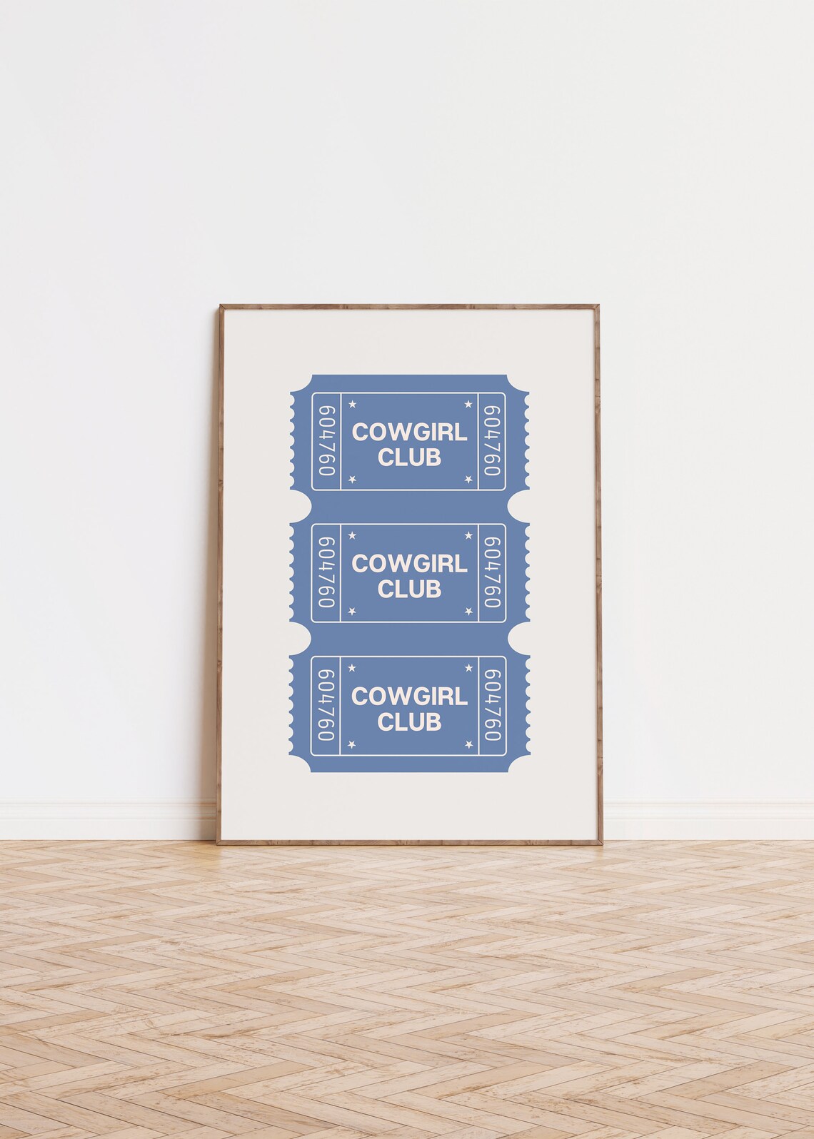 Blue Cowgirl Club Ticket Art Print, Preppy Western
