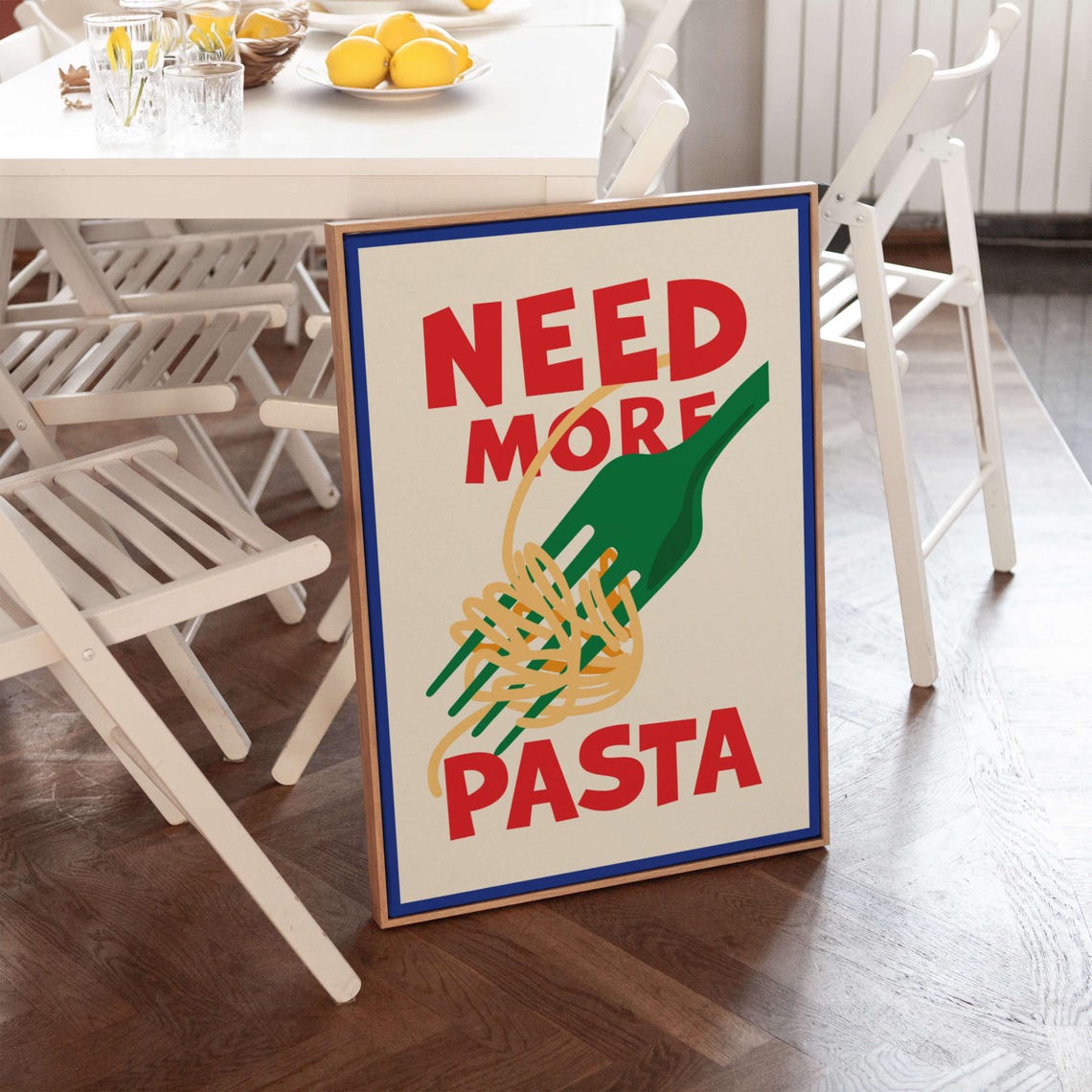 Need More Pasta Kitchen Poster Red Green Retro Italian Food Decor