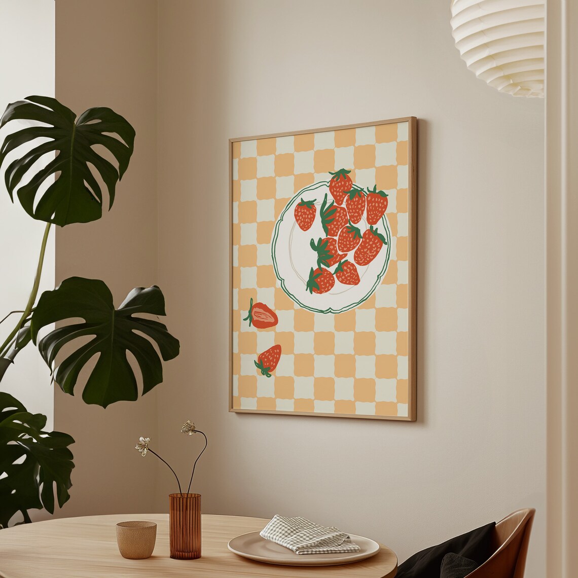 Strawberries Checkered Kitchen Wall Art, Food Art Print - Image 3