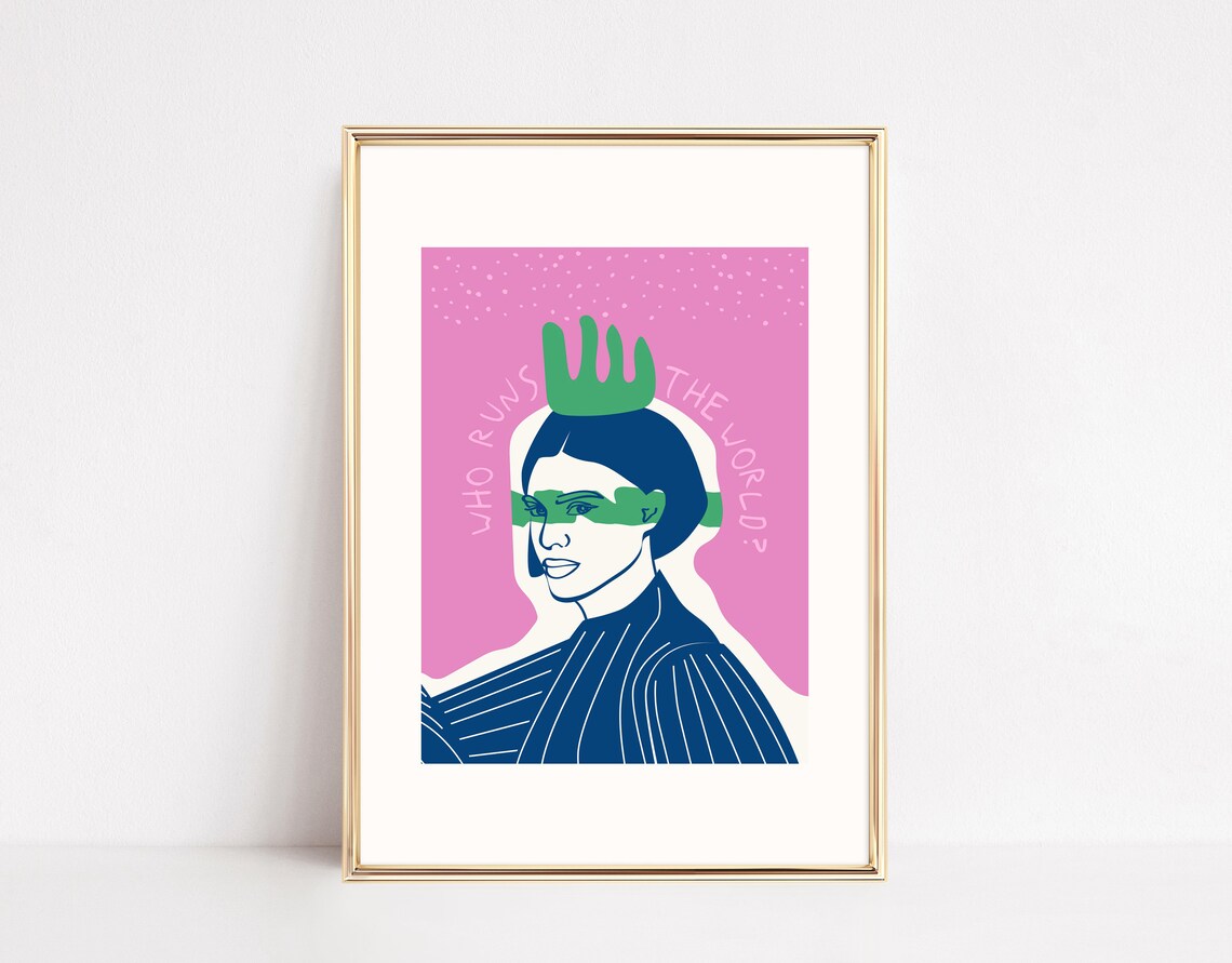 Who Runs The World Crown Woman Pop Art Feminist Quote Poster