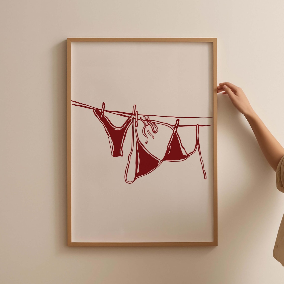 Bikini Hanging Poster, Trendy Coastal Laundry Art