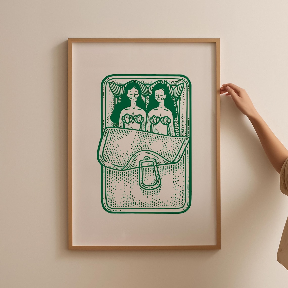 Mermaids Sardine Print, Retro Kitchen Art Print