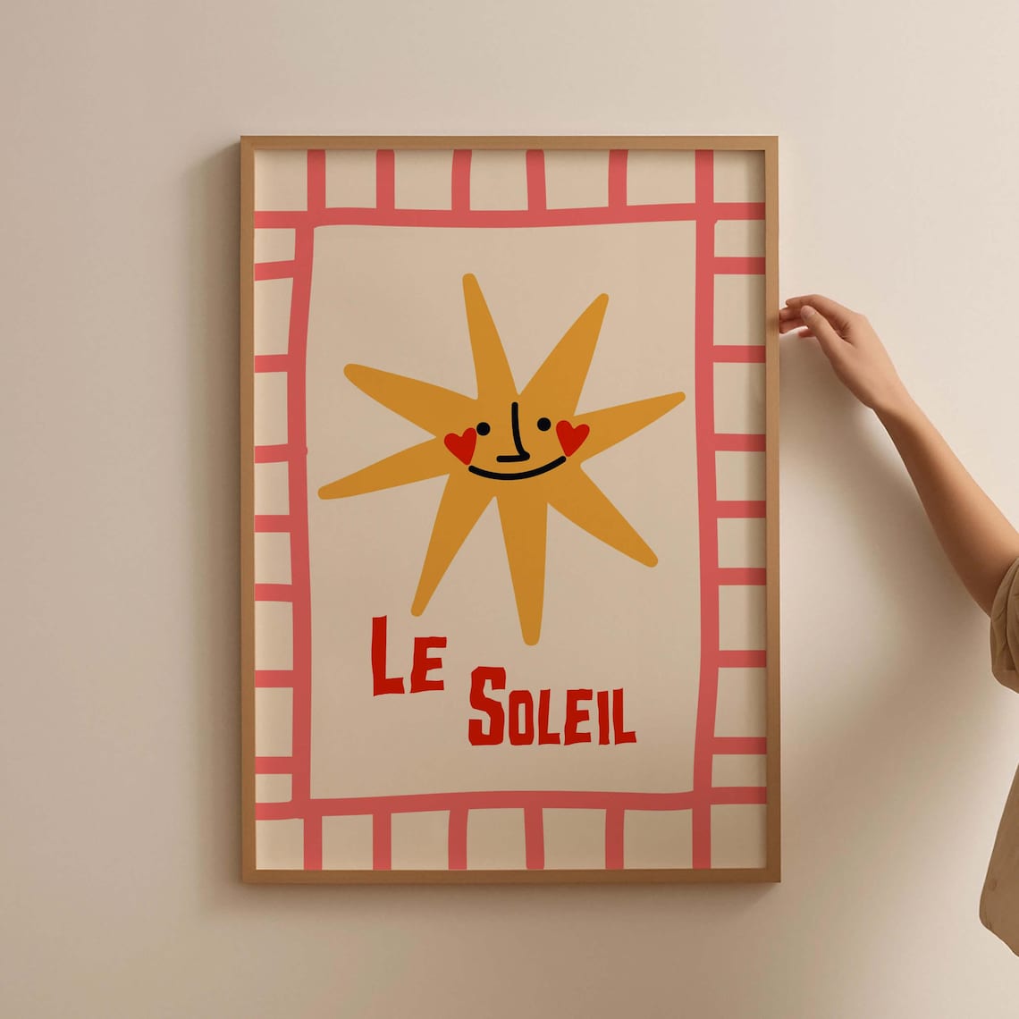 Le Soleil Boho Sun Poster French Pastel Whimsical Nursery Bedroom Decor