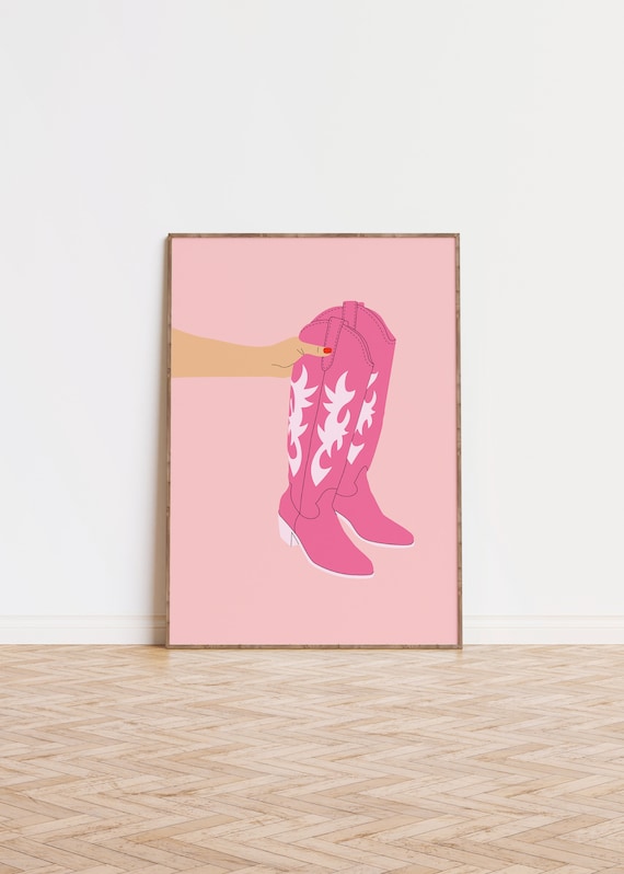 Pink Cowboy Boots In A Hand Trendy Minimalist Western Poster