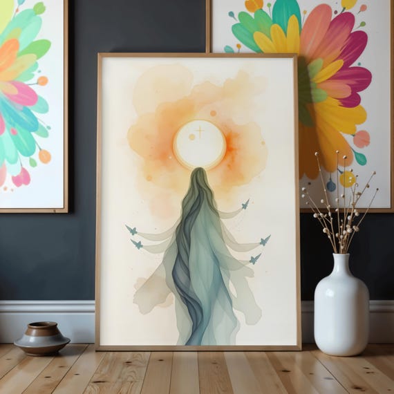 Ethereal Angel Wall Art Spiritual Minimal Watercolor Print Celestial Light Artwork Angelic Abstract Decor