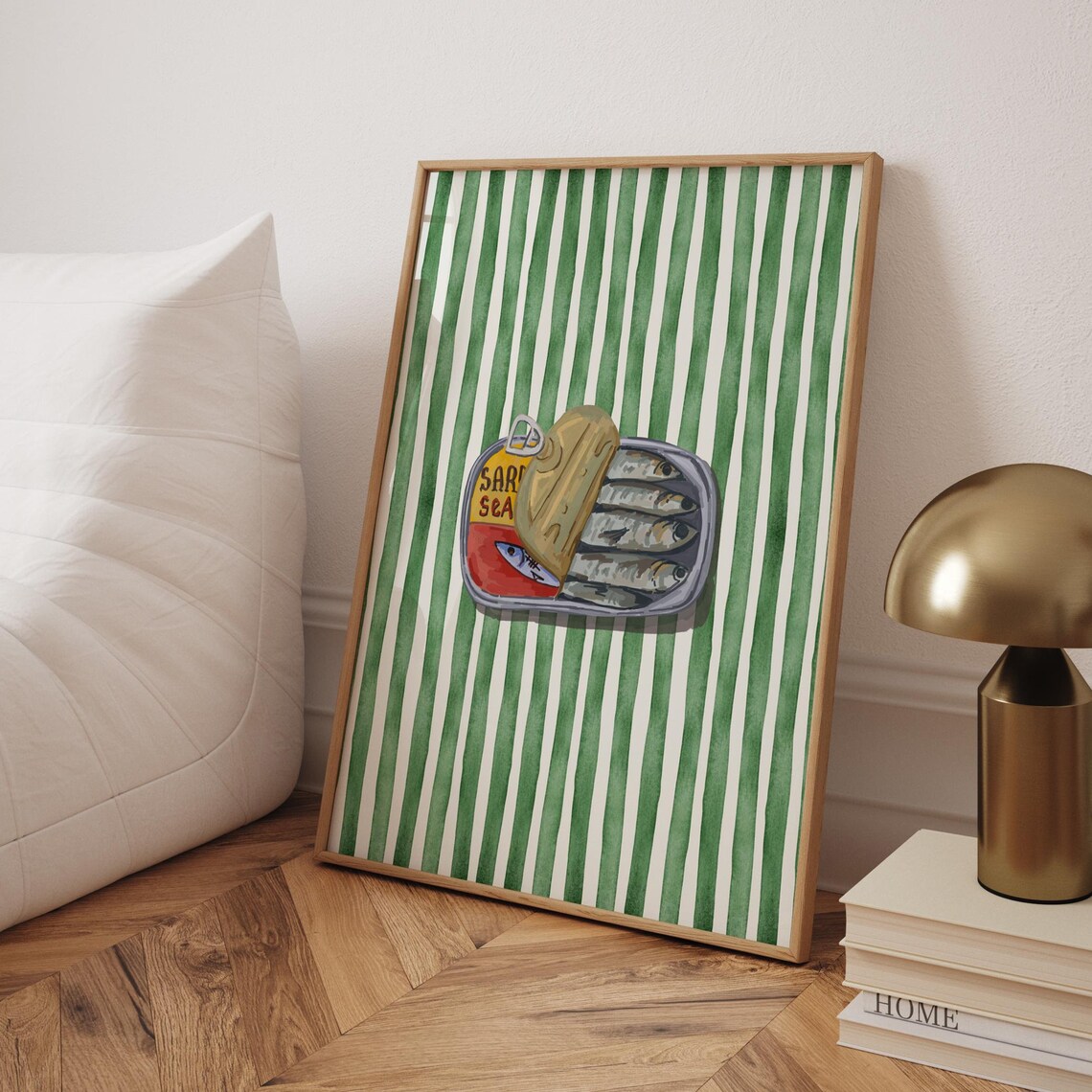 Tinned Sardines Watercolor Print, Retro Kitchen Decor