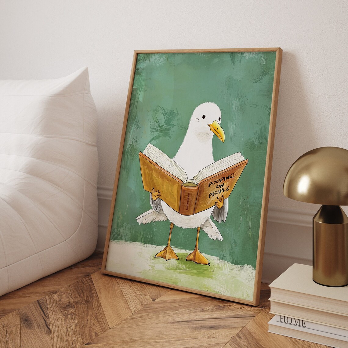 Cheeky Seagull Toilet Humor Sign, Bird Art