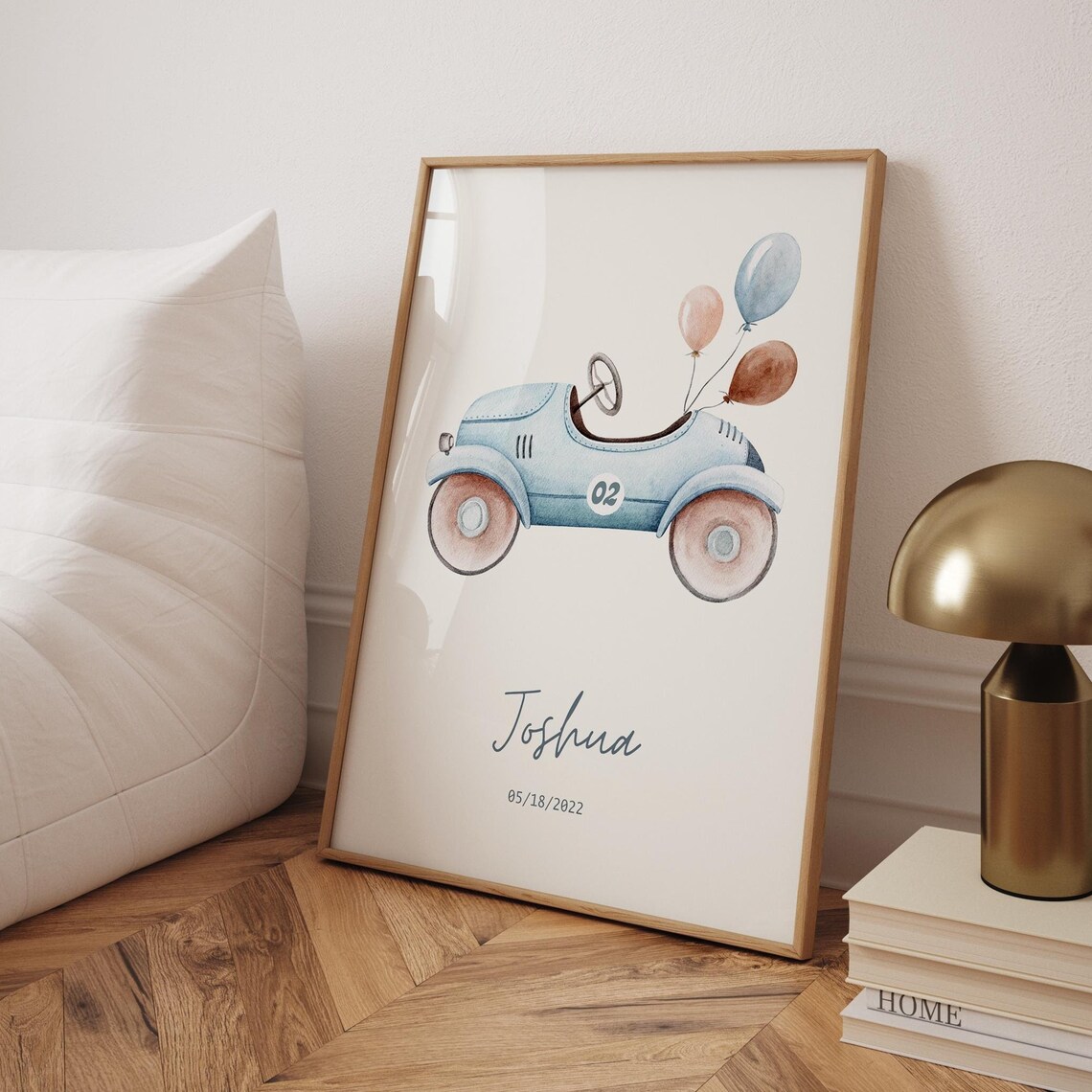Customizable Name Birthday Sign, Watercolor Car Print