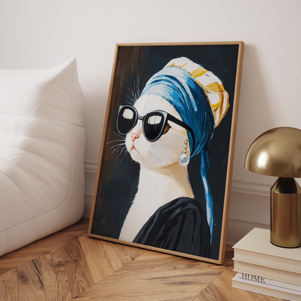Cat With A Pearl Earring, Funny Cat Illustration