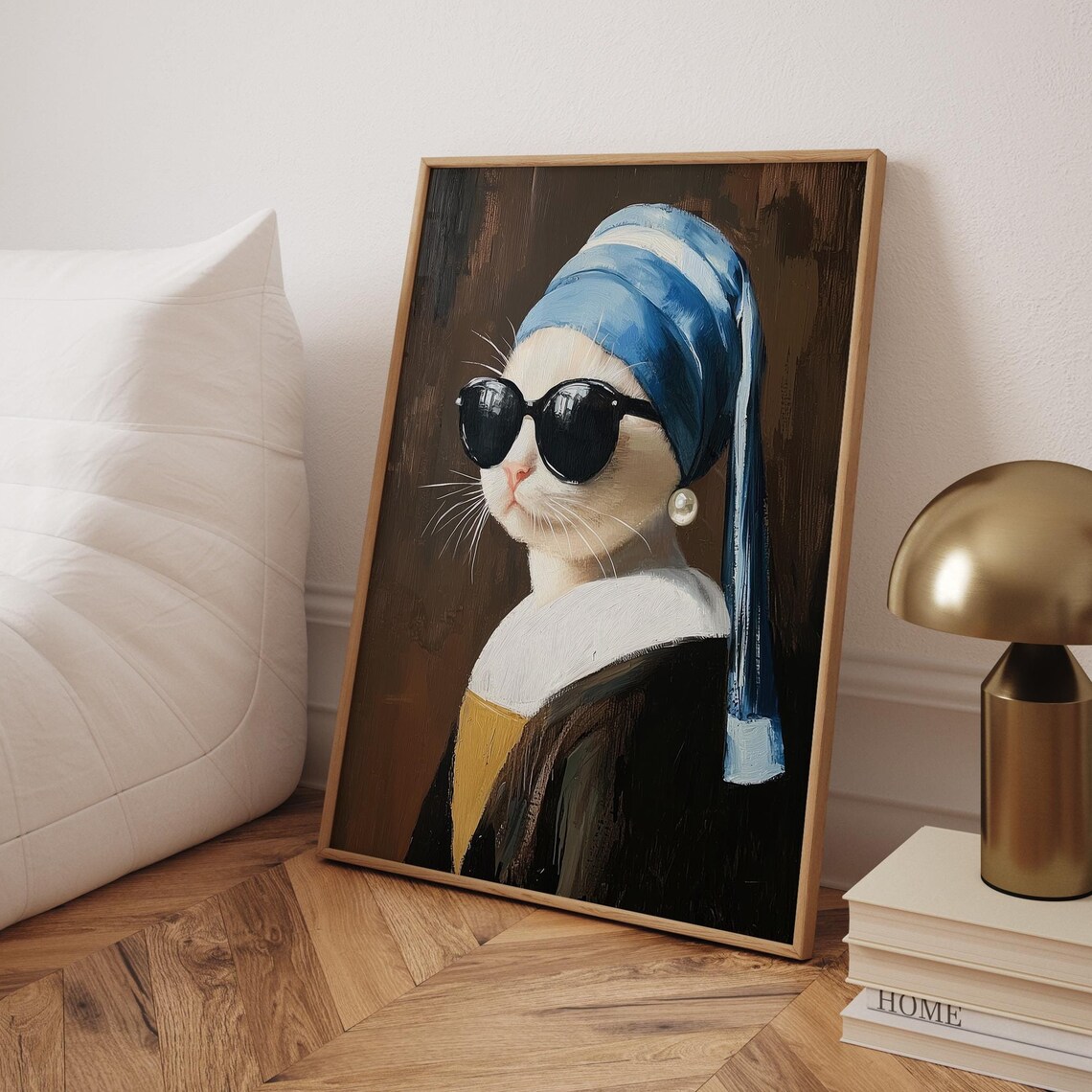 Cute Cat With A Pearl Earring, Funny Art Print