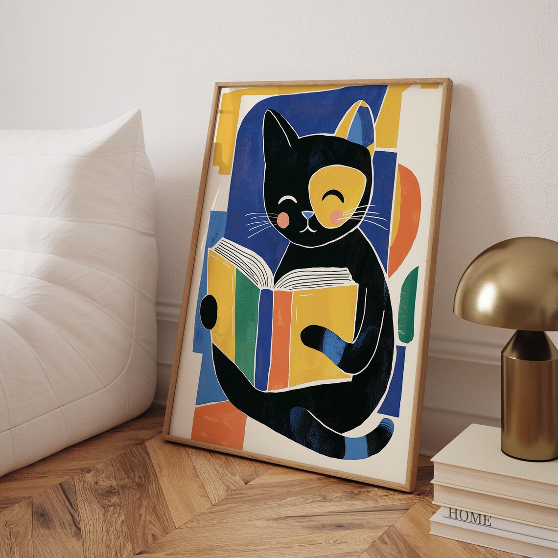Cat Reading A Book, Cute Modern Art Print