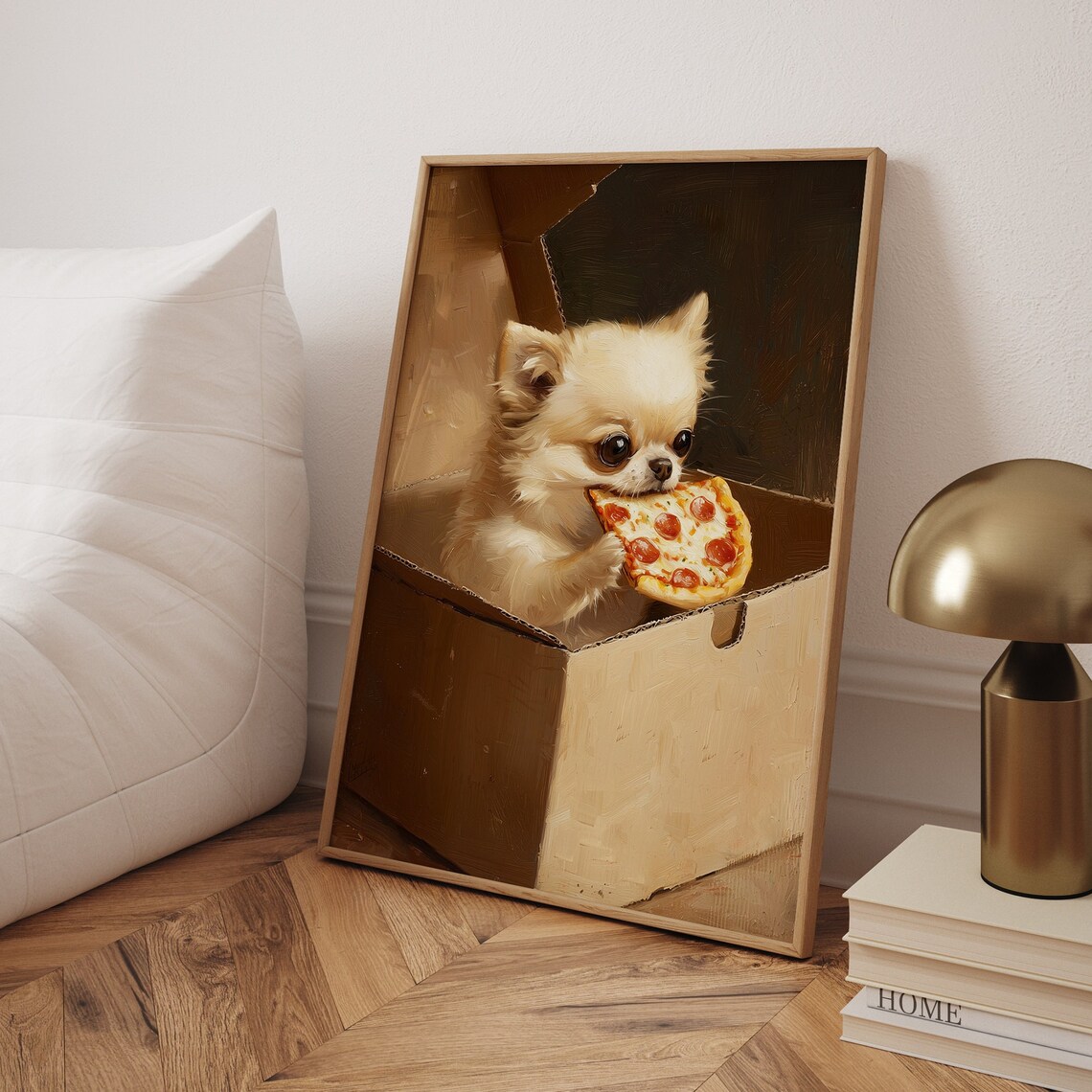 Cute Dog Eating Pizza, Funny Kitchen Art Print