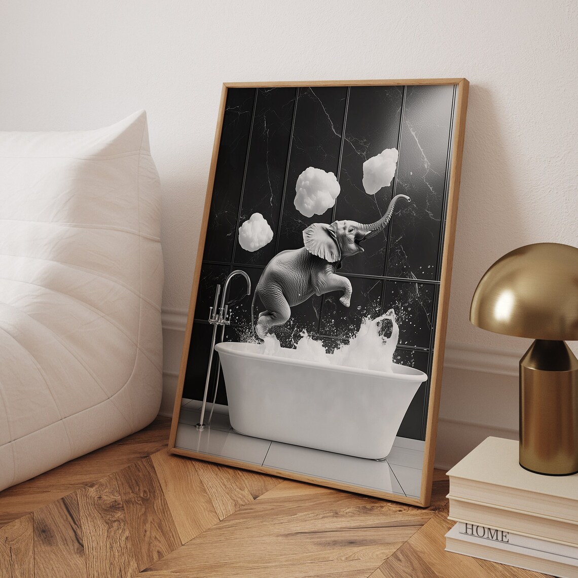 Happy Elephant In A Tub, Funny Bathroom Art Print - Image 6