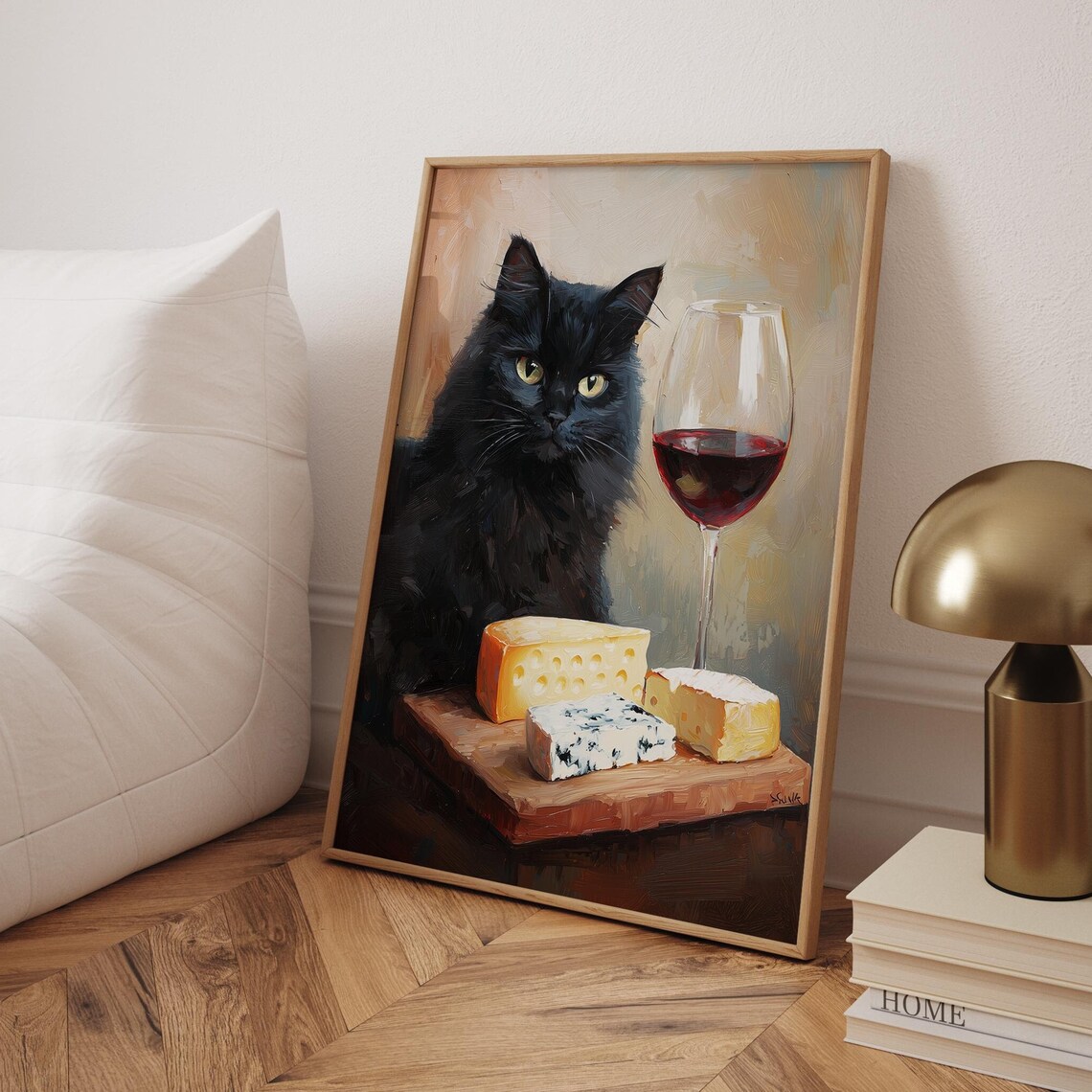 Black Cat Drinking Wine, Minimalist Bar Art Print