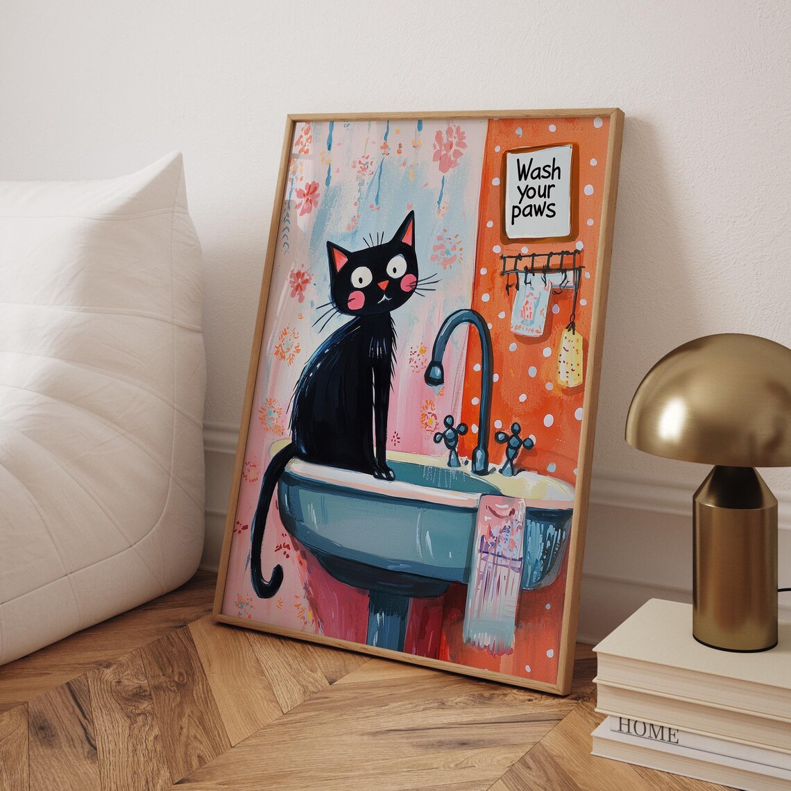 Wash Your Paws Funny Cat Bathroom Decor Art Print