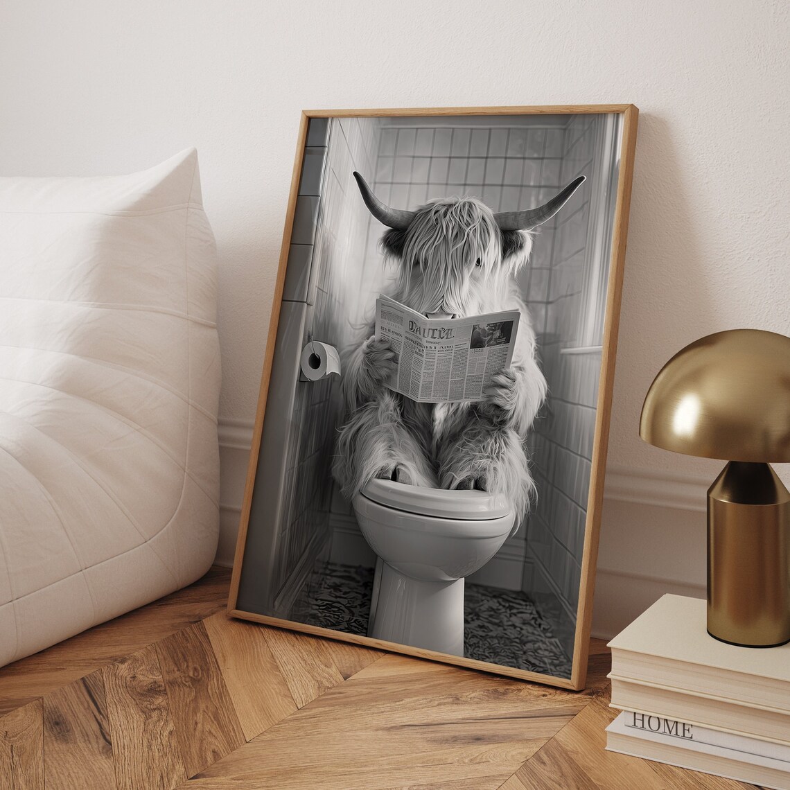 Highland Cow Sitting On The Toilet, Funny Poster