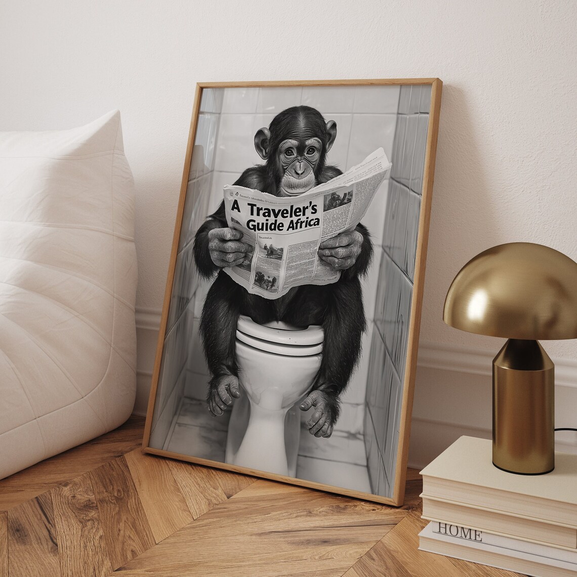 Monkey Sitting On The Toilet, Funny Bathroom Print