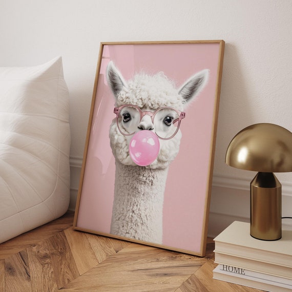 Llama Wall Art Poster, Funny Alpaca With Glasses